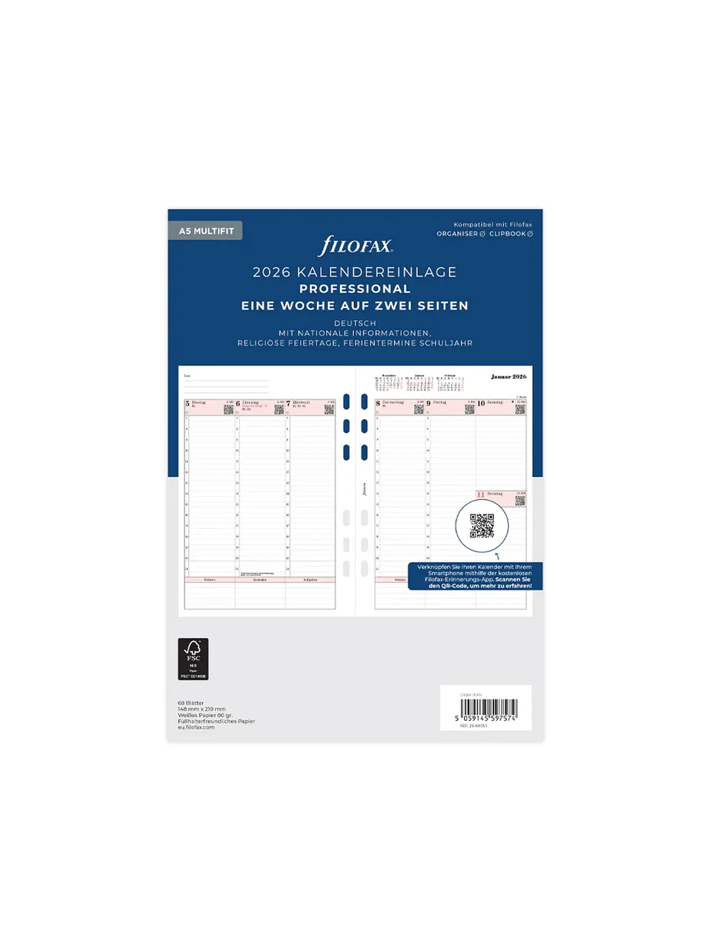 FILOFAX | Kalendereinlage Woche Professional deutsch A5 2026 | 